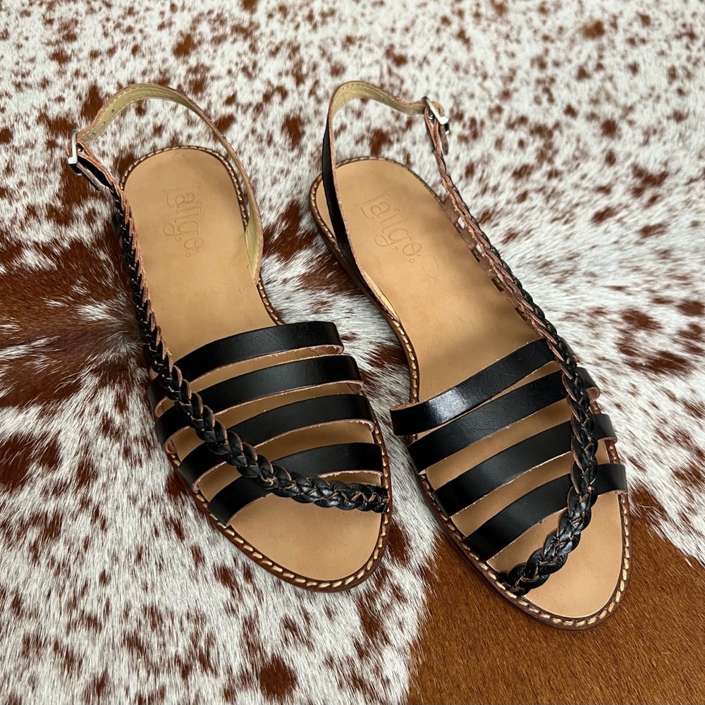 Latigo Dorsay Braided Black Leather Flat Sandals Woman’s Size 8.5 New NWT